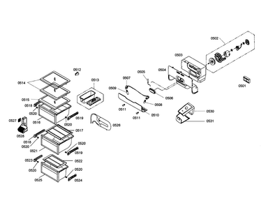Fan/drawer Diagram and Parts List for B20CS51SNW 01 Bosch Refrigerator
