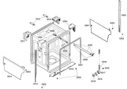 Cabinet Diagram and Parts List for SHE33M02UC 48 Bosch Dishwasher