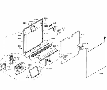 Door Assy Diagram and Parts List for SHE68T56UC 01 Bosch Dishwasher