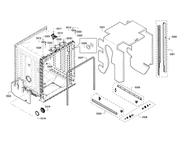 Cabinet Diagram and Parts List for SHX4AT55UC 14 Bosch Dishwasher