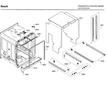 Frame Diagram and Parts List for SHX65T55UC 09 Bosch Dishwasher