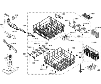 Baskets Diagram and Parts List for SHV68R53UC 63 Bosch Dishwasher
