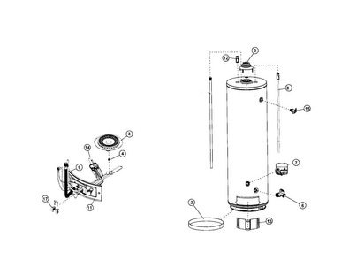 Main Assy Diagram and Parts List for 153573400  Kenmore Water Heater