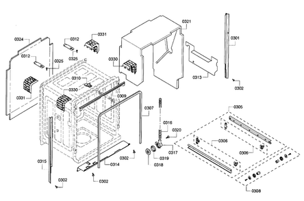 Frame & Cavity Diagram and Parts List for SHE55RF5UC 63 Bosch Dishwasher