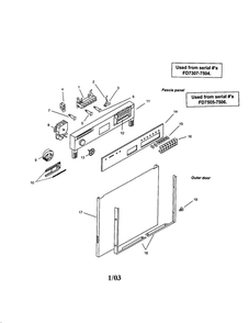 Fascia Panel And Outer Door Diagram and Parts List for SMU7052UC-09 FD7307, 7504-7506 Bosch Dishwasher