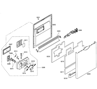 Door Assy Diagram and Parts List for SHE55P05UC 58 Bosch Dishwasher