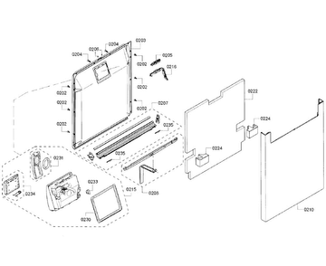 Door Section Diagram and Parts List for SHE68T56UC 07 Bosch Dishwasher