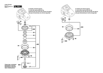Diagram 2 Diagram and Parts List for PWS2000-230JE 3 603 CC6 031 Bosch Angle Grinder