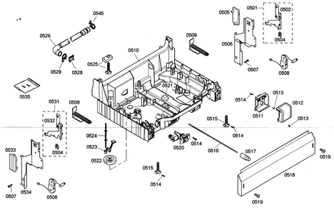 Base Diagram and Parts List for SHE33M02UC 50 Bosch Dishwasher