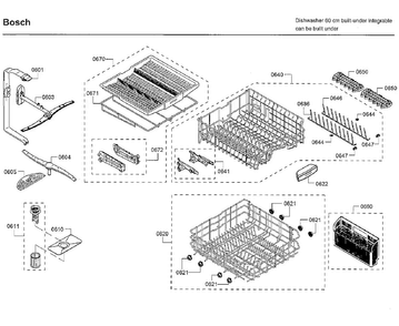 Baskets Diagram and Parts List for SHP65T52UC 09 Bosch Dishwasher