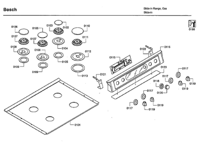 Top Assembly Diagram and Parts List for HDI7282U 08 Bosch Range