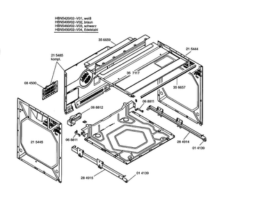 Side Panels/upper Case Diagram and Parts List for HBN5420 02 Bosch Wall Oven