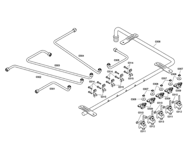Valves/manifold Diagram and Parts List for SGS305FS 02 Thermador Cooktop