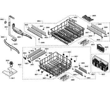 Baskets Diagram and Parts List for SHE55M12UC 61 Bosch Dishwasher
