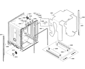 Cabinet Diagram and Parts List for SHE6AF02UC 05 Bosch Dishwasher