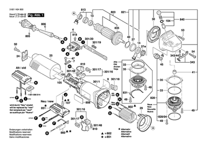 Diagram 1 Diagram and Parts List for GWS14-125 3 601 H24 803 Bosch Angle Grinder