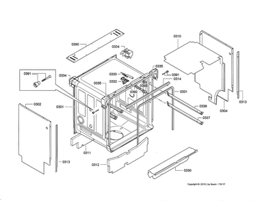 Tub Diagram and Parts List for SHX9ER55UC 01 Bosch Dishwasher