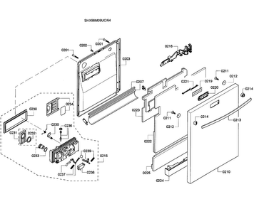 Door Assy Diagram and Parts List for SHX98M09UC 64 Bosch Dishwasher
