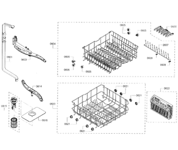 Baskets Diagram and Parts List for SHE3AR55UC 07 Bosch Dishwasher