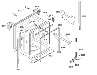 Cabinet Diagram and Parts List for SHE43F05UC 53 Bosch Dishwasher
