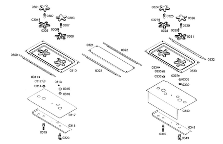 Burner Assy Diagram and Parts List for PRG304EG01  Thermador Range
