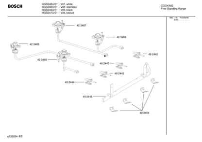 02 - BURNERS Diagram and Parts List for HGS245U  Bosch Range