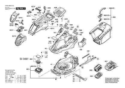 Section 1 Diagram and Parts List for 3600HB9G70  Bosch Lawn Mower