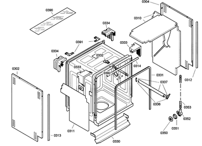 Cabinet Diagram and Parts List for SGV45E03UC 18 Bosch Dishwasher