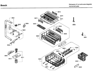 Rack Diagram and Parts List for SPX68U55UC 33 Bosch Dishwasher