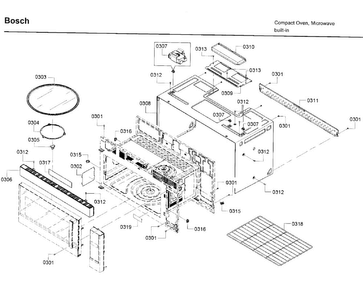 Cavity Parts Diagram and Parts List for HMV5053U 01 Bosch Microwave