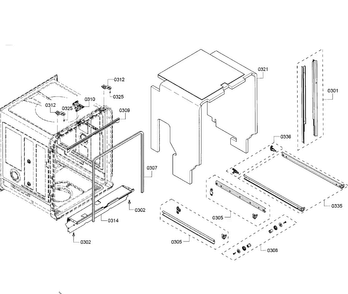 Cabinet Diagram and Parts List for SHE68T55UC 01 Bosch Dishwasher