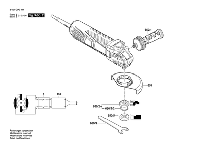 Page 2 Diagram and Parts List for GWS13-50P 3601G9G411 Bosch Angle Grinder