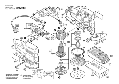 Section 1 Diagram and Parts List for PEX12A 0603310043 Bosch Orbital or Palm Sander