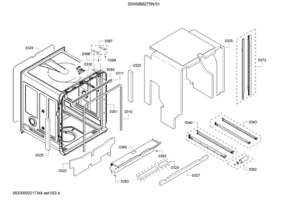 Tub/Trim Diagram and Parts List for SHXM88Z75N 01 Bosch Dishwasher