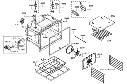 Oven Top Diagram and Parts List for ME302EP01  Thermador Wall Oven