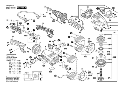 Diagram 1 Diagram and Parts List for GWS22-230LVI 3 601 H91 D02 Bosch Angle Grinder