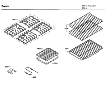 Grate/Shelfs Diagram and Parts List for HDI7282U 04 Bosch Range