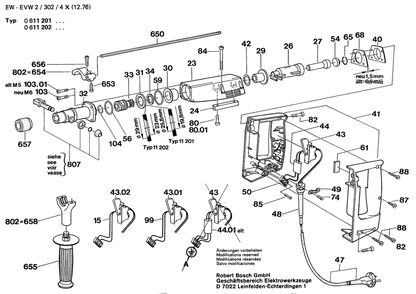 Section 1 Diagram and Parts List for 0611202909  Bosch Hammer Drill