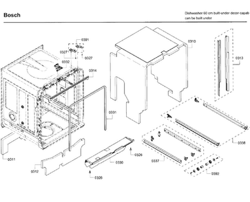 Frame Diagram and Parts List for SHE65T55UC 09 Bosch Dishwasher