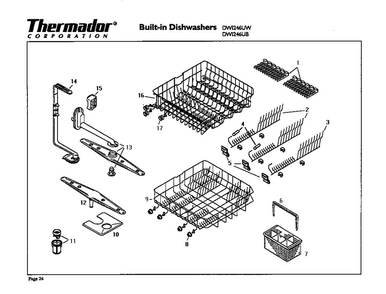 Racks Diagram and Parts List for DWI246UW  Thermador Dishwasher