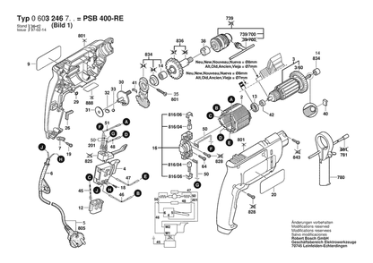 Section 1 Diagram and Parts List for PSB400RE 0603246750 Bosch Hammer Drill