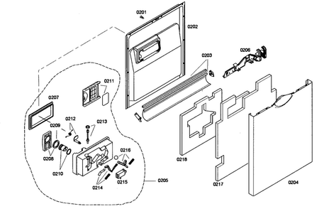 Door Assy Diagram and Parts List for SHE46C05UC 22 Bosch Dishwasher