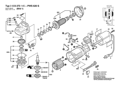 Section 1 Diagram and Parts List for PWS620S 0603273145 Bosch Angle Grinder