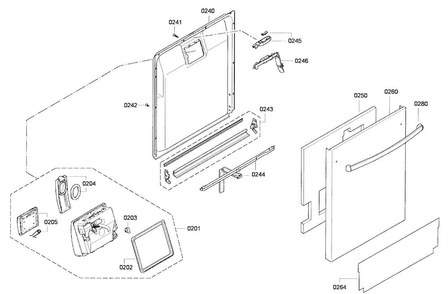 Door Assy Diagram and Parts List for SHX68E05UC 01 Bosch Dishwasher