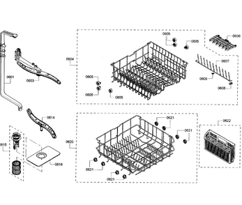Baskets Diagram and Parts List for SHX3AR52UC 06 Bosch Dishwasher