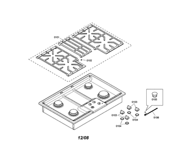 Grid/control Knobs Diagram and Parts List for NGM5064UC 01 Bosch Cooktop