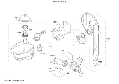Container/Ventilation Duct/Fan Diagram and Parts List for SHP878ZD5N 18 Bosch Dishwasher