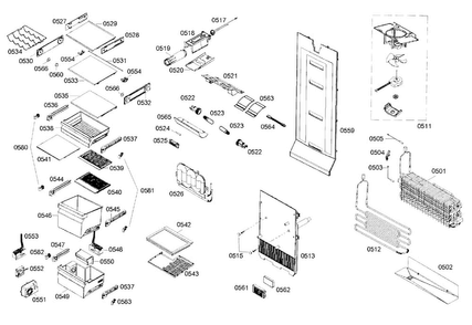 Evaporator Assy Diagram and Parts List for B22CS50SNS 04 Bosch Refrigerator
