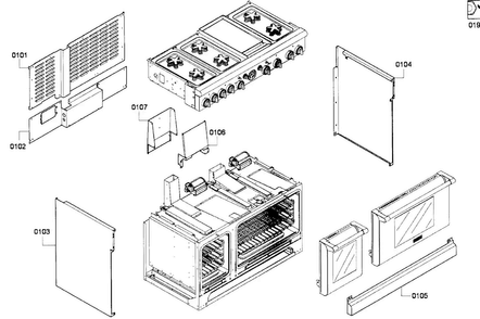Cabinet Assy Diagram and Parts List for PRG486EDPG 01 Thermador Range