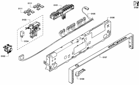 Control Panel Diagram and Parts List for S45KMK12UC 60 Bosch Dishwasher